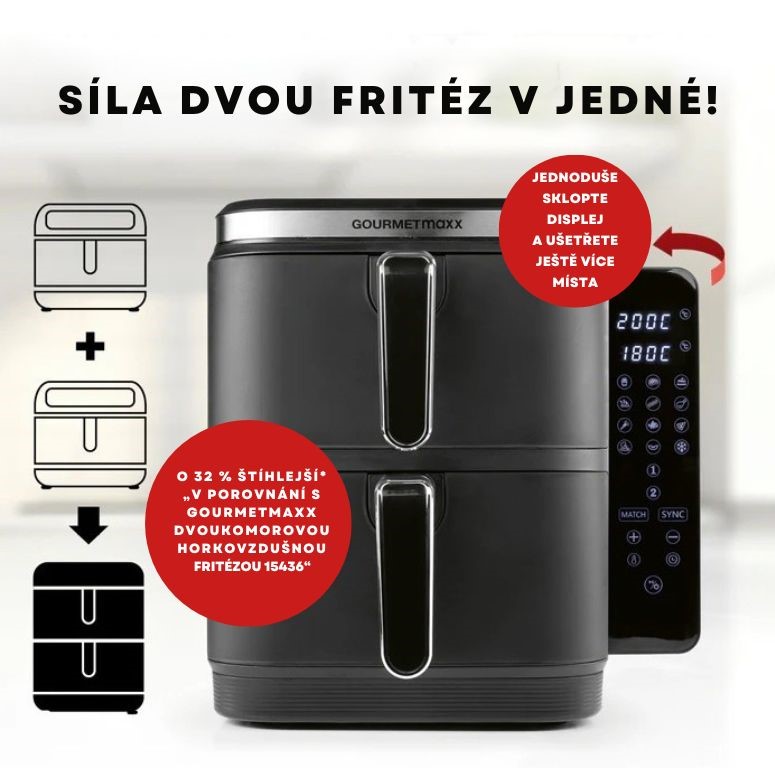 GourmetMaxx Vertikální horkovzdušná fritéza s dvojitou komorou a bočním displejem FryUp 10 l 15305 (7)